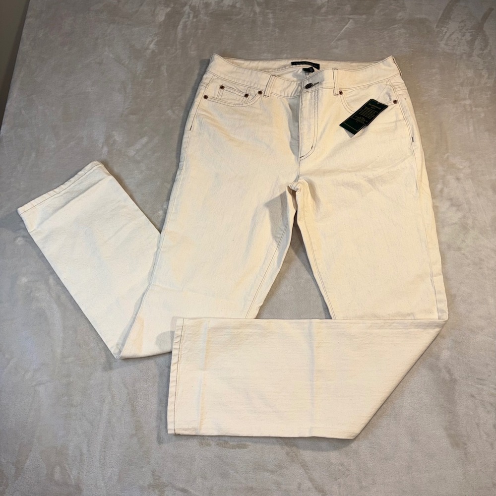 Lauren Ralph Lauren Jeans Co Womens 12 Natural Off White Straight Leg Denim NEW